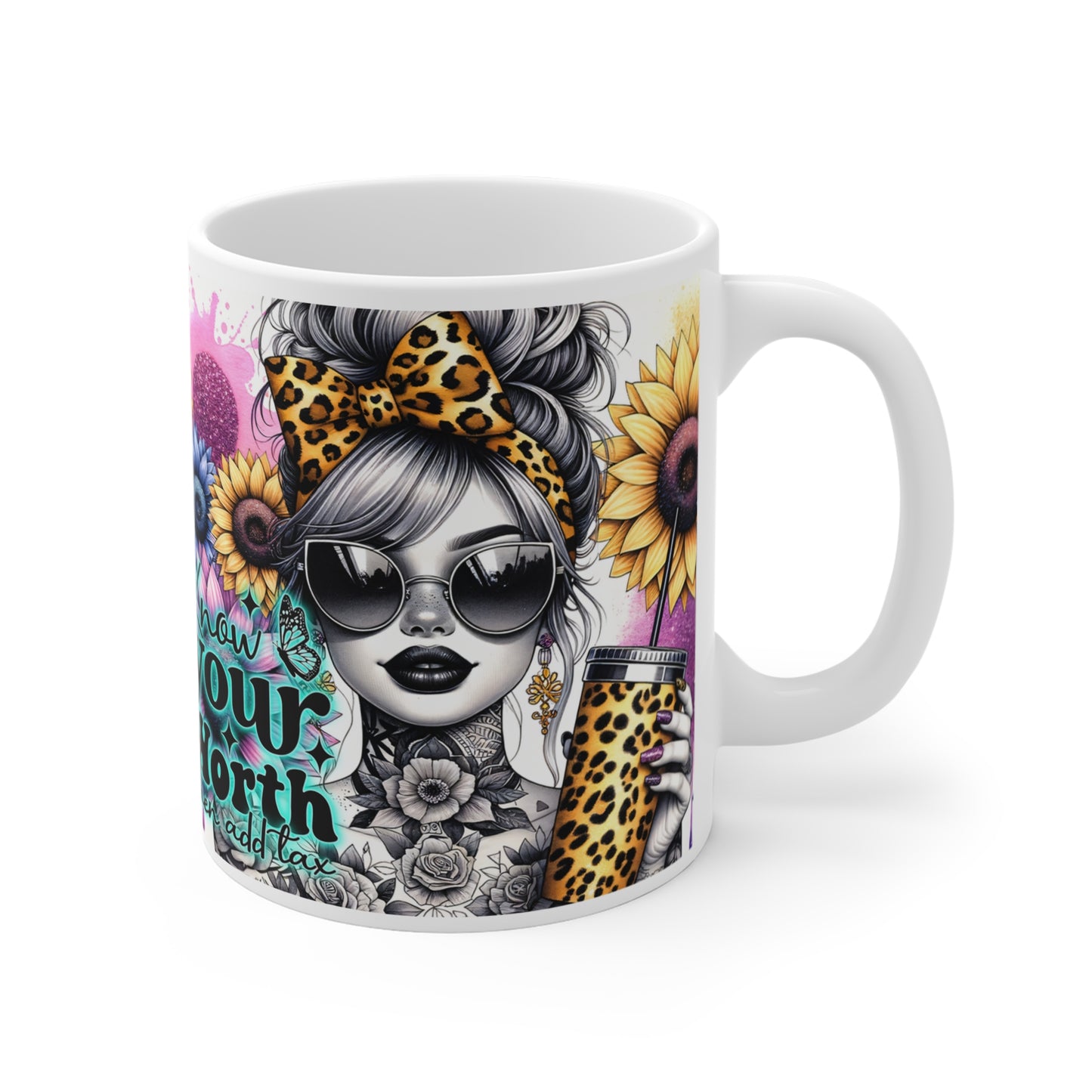 "Know Your Worth" Design - 11oz Empowering Floral Mug