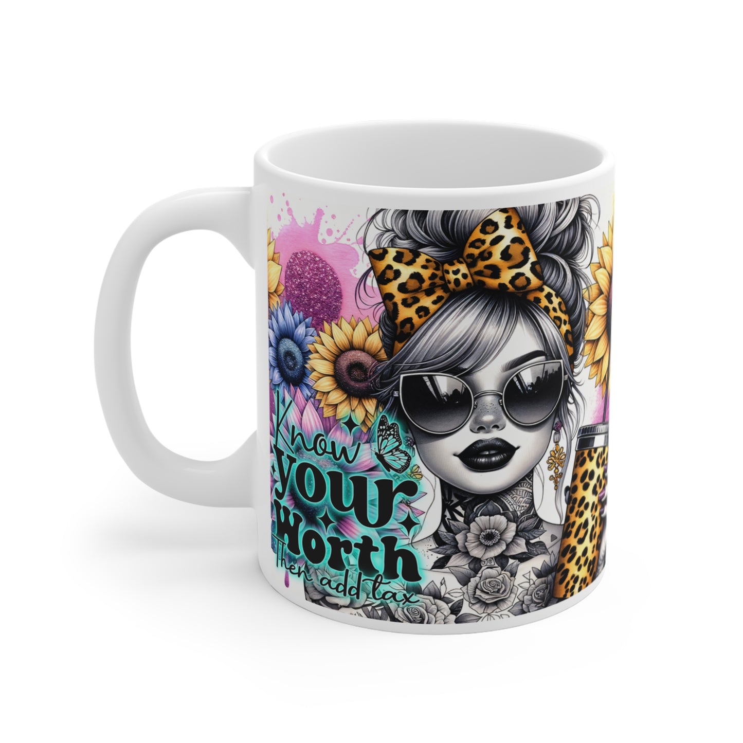 "Know Your Worth" Design - 11oz Empowering Floral Mug