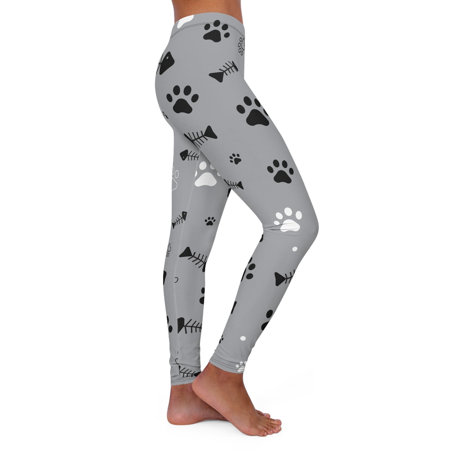 Pet Lover's Casual Spandex Leggings - Cute Paw and Fish Design