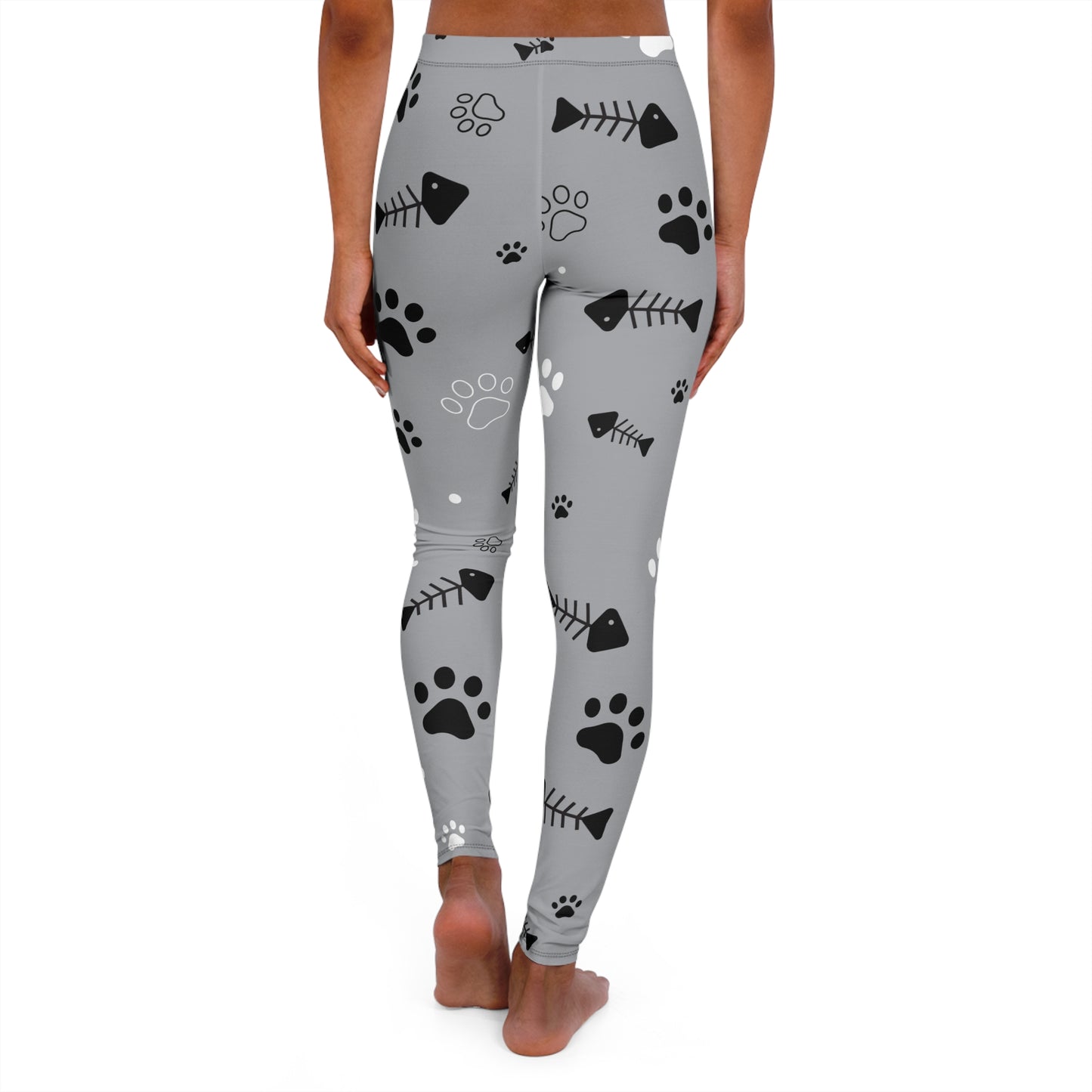 Pet Lover's Casual Spandex Leggings - Cute Paw and Fish Design