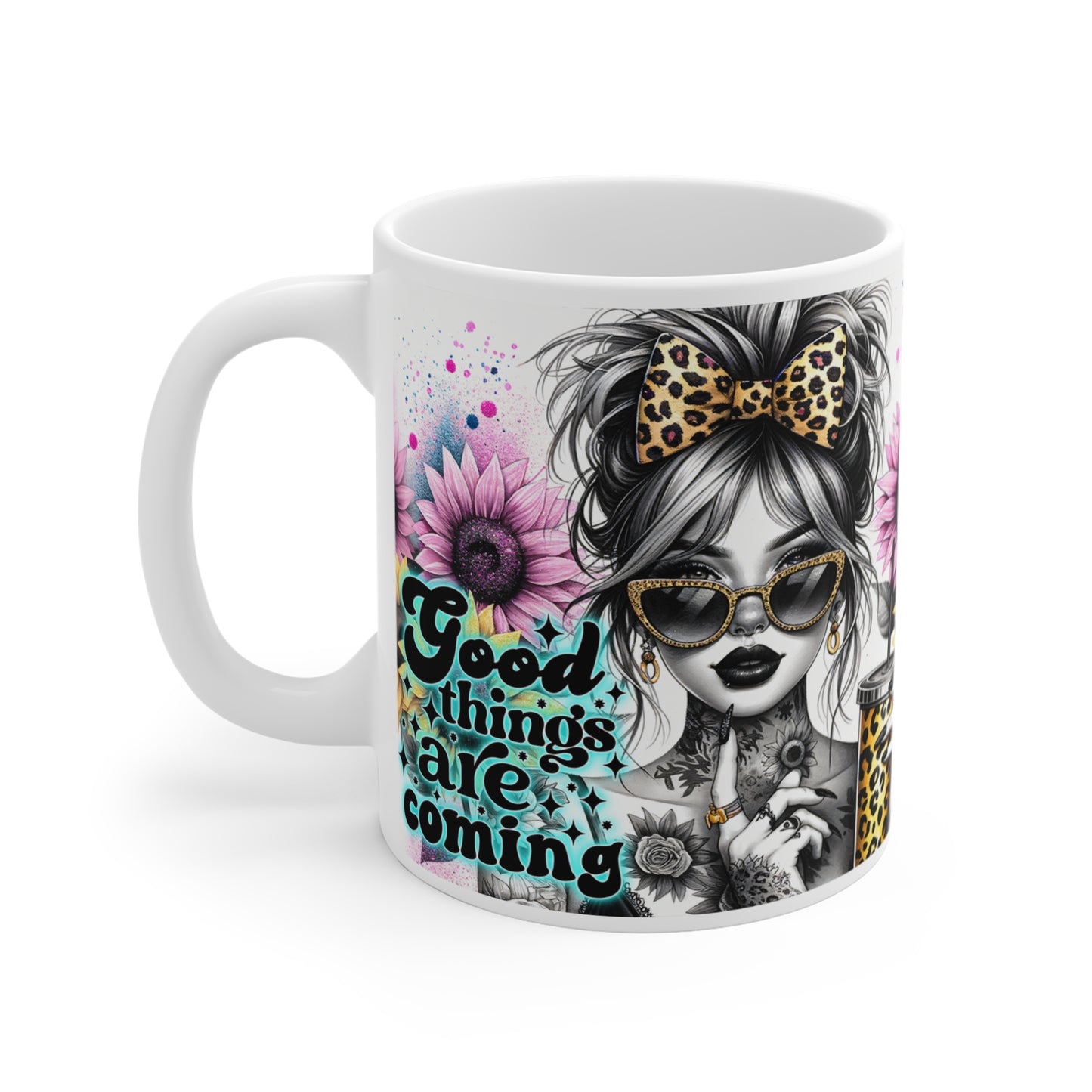 Good Things Are Coming Inspirational Mug – 11oz Floral Design