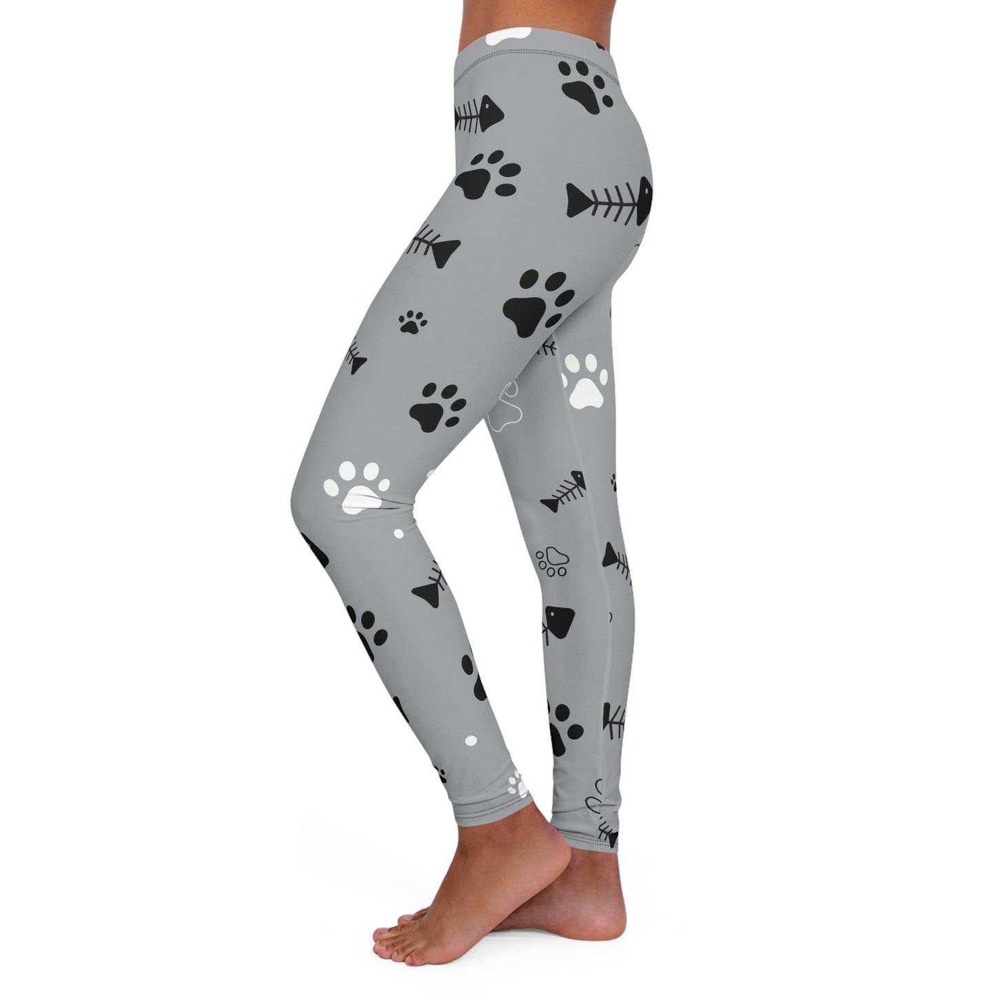 Pet Lover's Casual Spandex Leggings - Cute Paw and Fish Design