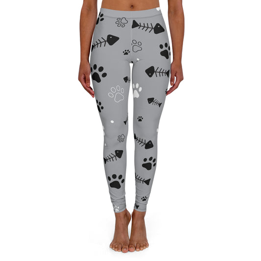 Pet Lover's Casual Spandex Leggings - Cute Paw and Fish Design