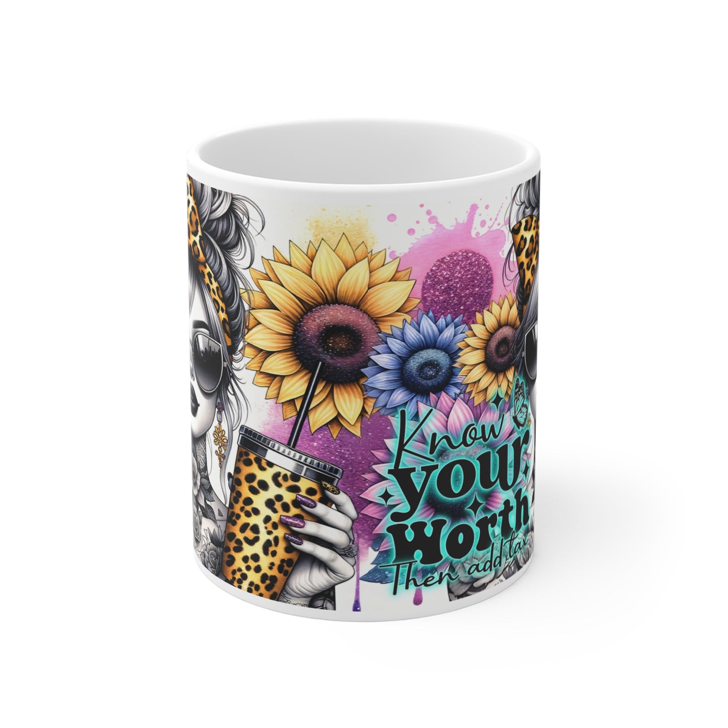 "Know Your Worth" Design - 11oz Empowering Floral Mug